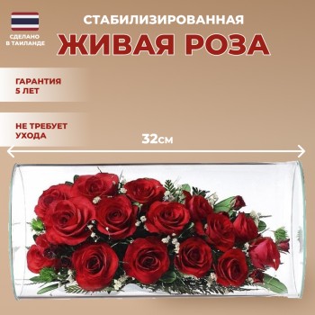 Красные розы в стекле.  (32 см)