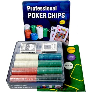 Набор для покера в металлической коробке, 400 фишек с номиналом (27 x 27 х 6 см)